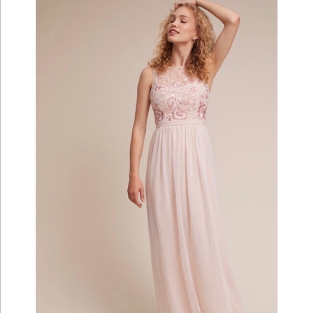 NEW Anthropologie BHLDN pink embroidered dress